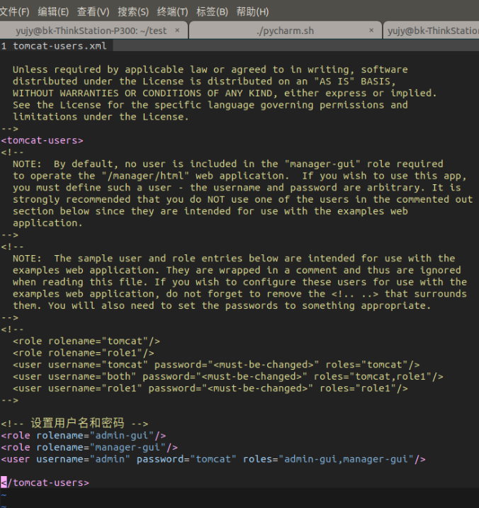 Tomcat configuration password