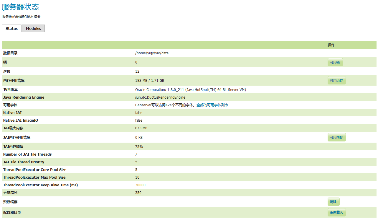 Server status of GeoServer